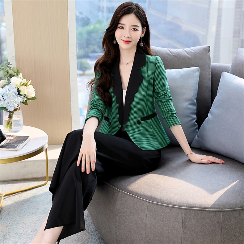 高级感西装套装女2023秋新款时尚洋气撞色小西服气质阔腿裤两件套,女装套装/套裙,罗腾
