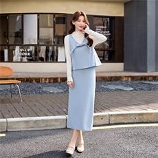 设计感洋气套装裙女2026冬新款拼接马甲打底衫半身裙三件套套装，女装套装/套裙，流量+