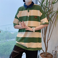 夏季百搭翻领polo衫港风潮流条纹撞色宽松短袖T恤男T1170-P31，男装Polo衫，星座512-2