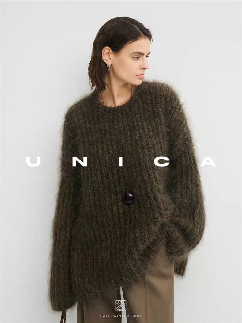 2025年秋季新款拉毛宽松版针织上衣时尚休闲通勤百搭，女装针织衫/毛衣，绒崒