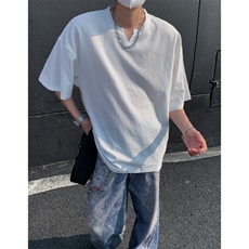 2026夏装V领薄款棉麻五分袖T恤面料:棉T5501/特P20白色2，男装T恤，电商A094