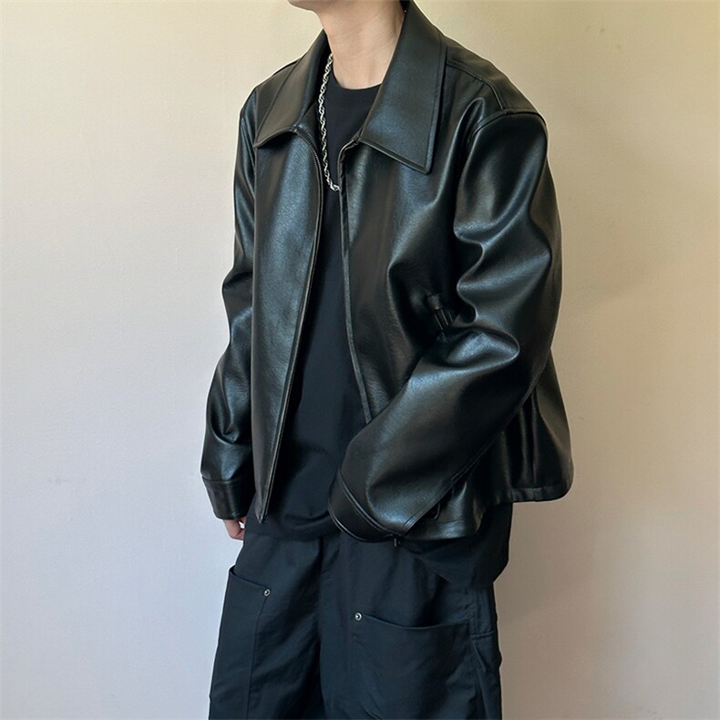 秋季新款短款夹克皮衣潮男设计感上衣外套A351-AP2595-P100图片