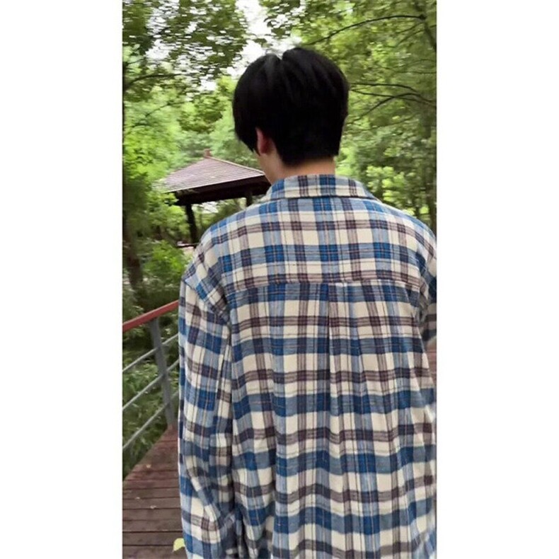 美式格纹长袖衬衫复古个性撞色破坏毛边工艺格子衬衣男女潮,男装衬衫,星座506A