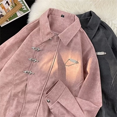 美式复古金属扣翻领风衣外套男女复古设计感小众大衣学生-W1422，男装风衣，星座601-2