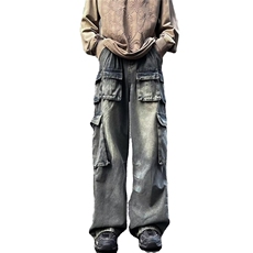 多口袋工装牛仔裤男痞帅水洗做旧潮宽松阔腿裤男网图NZK362-P68，男装牛仔裤，星座302B-2