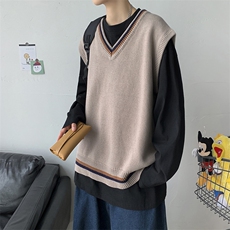 秋装毛衣针织马甲男秋冬v领学院风宽松休闲情侣无袖背心W09/P55，男装针织衫/毛衣，钱塘713