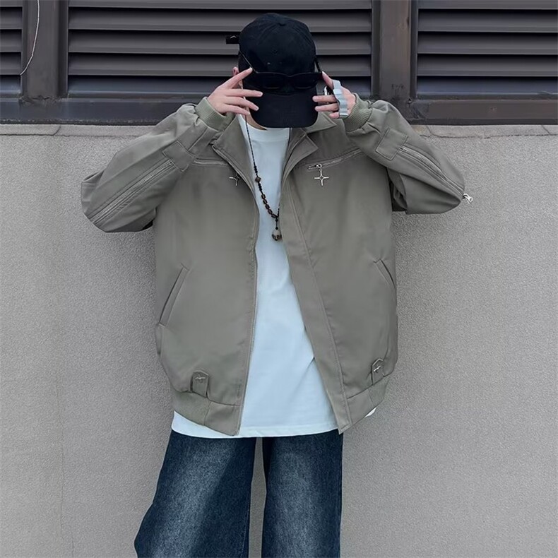 春秋新款设计感美式复古外套男宽松金属装饰情侣夹克衫JS241-P70,男装夹克,星座1008-1