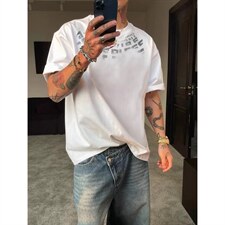 网图重磅纯棉短袖T恤男女潮牌夏季美式半袖体恤A025-T7675-P25，男装T恤，电商A025