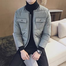 青春流行加厚休闲修身型徽章青年罗纹下摆侧缝插袋精致韩风仿丝棉拉链棉衣，男装棉衣，电商C301