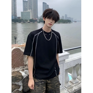 解构正肩短袖男款夏季设计感小众铆钉t恤美式高街痞帅半袖 TX75图片