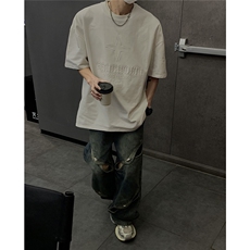 港风钢印多色大码短袖T恤男DT77781P28块特价控55：供抖音视频，男装T恤，星座227-7