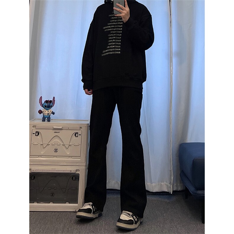 高街vibe纯黑色牛仔裤男款夏季修身直筒弹力微喇叭裤控价68,男装休闲裤,星座310A-4