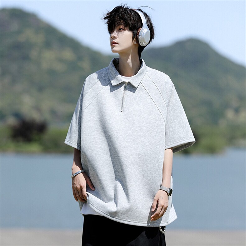 8XL-M半拉链t恤短袖POLO衫男款夏季美式翻领宽松大码半袖DT008P45,男装T恤,电商B312