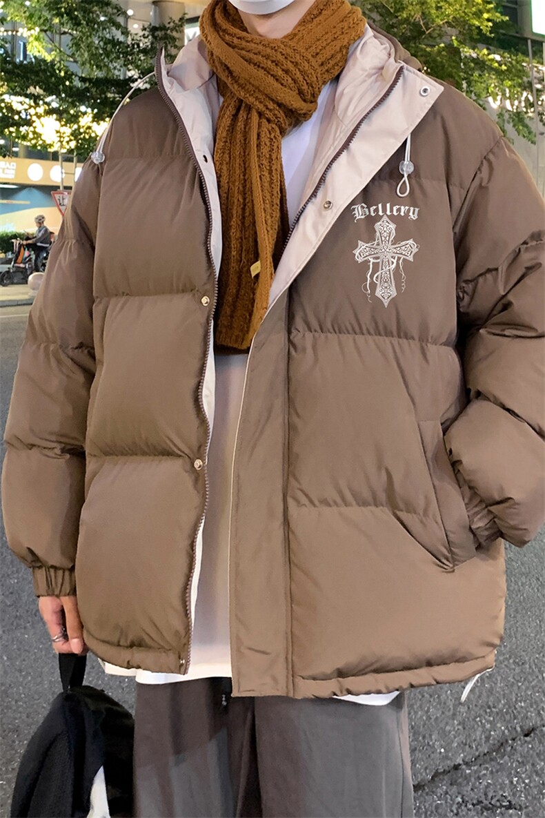 特批港风夜景宽松十字架印花休闲连帽棉服A247-MY162特批85控138,男装棉衣,电商A247