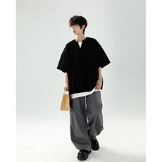 8XL-M特大码短袖男假两件五分袖高品质空气层宽松上衣DX321P35，男装T恤，电商D206-1