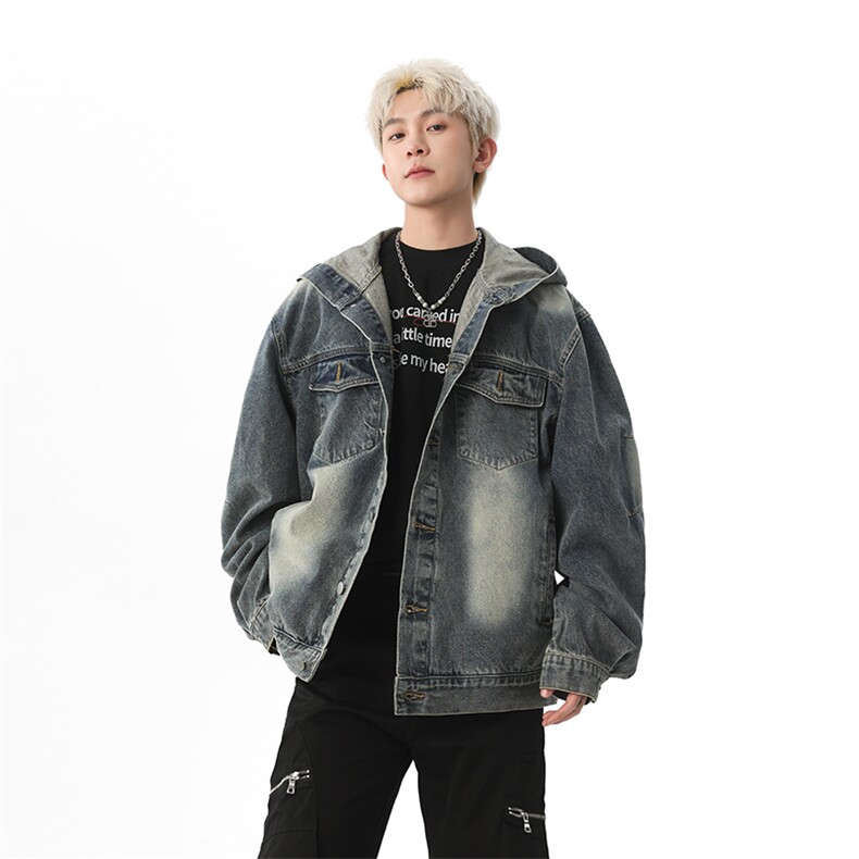 美式复古水洗做旧解析拉链连帽牛仔外套男宽松痞帅夹克JK1177-P88,男装工装外套,星座1103-3
