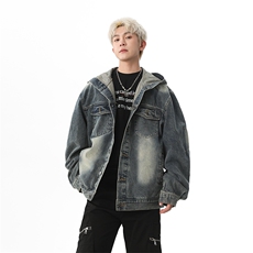 美式复古水洗做旧解析拉链连帽牛仔外套男宽松痞帅夹克JK1177-P88，男装工装外套，星座1103-3