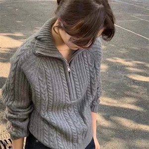 时尚高领麻花针织毛衣女 显瘦百搭秋冬新款羊毛衫图片