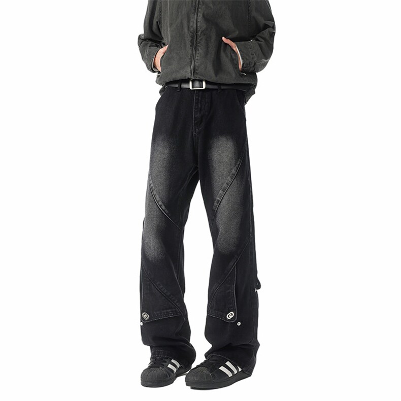 B221美式ins高街暗黑拼接直筒工装牛仔裤LK24147-P70控98，男装牛仔裤，电商B221