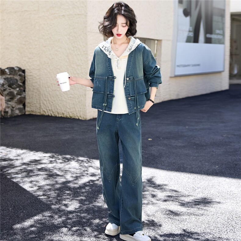 春装女2025年新款时尚套装新中式气质减龄休闲牛仔超火三件套女装,女装套装/套裙,欣品汇
