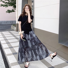 轻熟风晕染半身裙T恤套装女夏2025新款韩风chic超火两件套绝美潮，女装套装/套裙，2C305