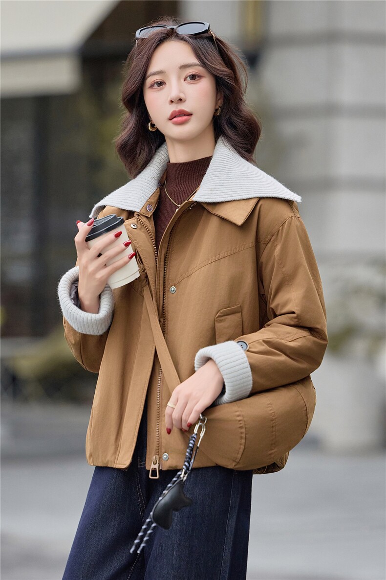 9100时尚针织拼接加绒棉衣外套（送包包）,女装棉衣/棉服,依路服饰