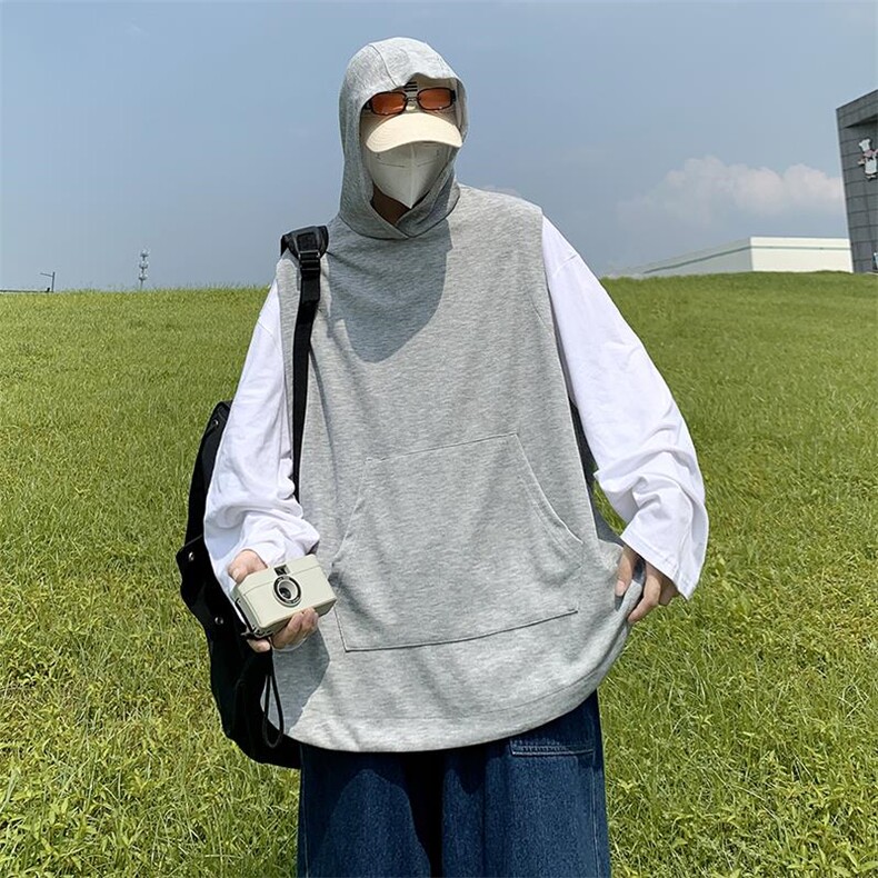 秋装港风针织背心宽松休闲慵懒风毛线连帽马甲中性上衣H204/P50,男装背心/马甲,电商A221A