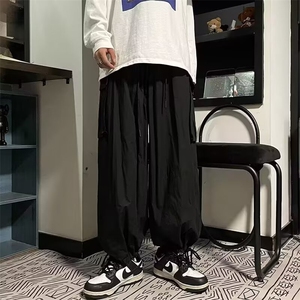 欧美高街工装裤男女同款显瘦宽松多口袋束脚运动垂感休闲裤图片