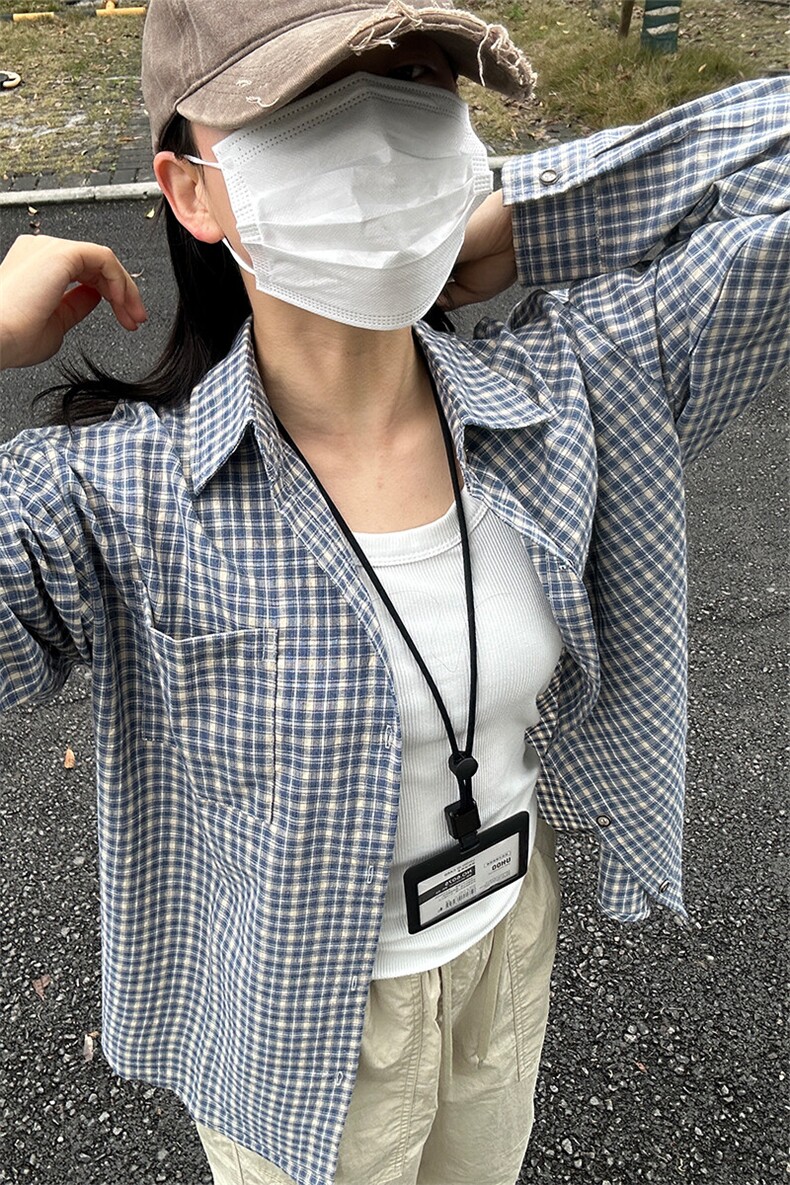 长袖衬衣男夏季新品港风宽松大码青年蓝色格子衬衫CS279-P40,男装衬衫,星座301C-5