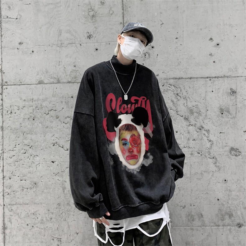 水洗做旧加绒加厚卫衣男23冬高领头像印花打底衫XZ514-2-X58-P78,男装T恤,星座514-2(原B239)