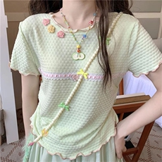 草莓格子拼接灯笼裤搭配浅绿上衣套装夏季宽松垂感小个子可爱显瘦，男装休闲套装，星座506A