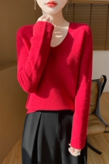 V领秋冬慵懒软糯休闲宽松保暖套头针织衫，女装针织衫/毛衣，尚雪电商供货