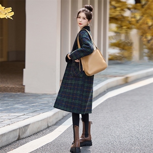 格纹两面穿毛呢外套女中长款2025秋冬装新款韩版宽松加厚呢子大衣图片
