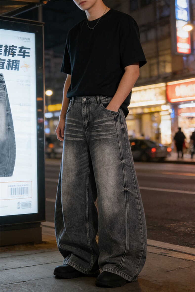 宽松直筒黑灰色牛仔裤男生长裤A140-P55,男装牛仔裤,电商D312