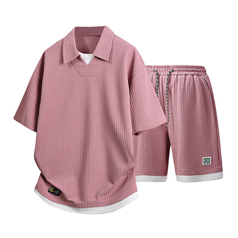 立体得物套装夏季潮牌痞帅宽松拼接短袖休闲两件套A436-T09-P65，男装休闲套装，电商A436