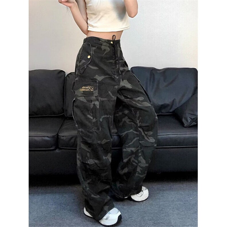 多口袋迷彩阔腿裤女潮牌街头嘻哈休闲直筒宽松工装休闲裤KB41,男装休闲裤,星座1116A（原606A-3）