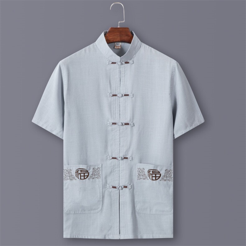 682/中国风唐装男爸爸刺绣福字短袖运动服爷爷民族风衣服唐装,男装民族服装,星座1216（原钱塘722）