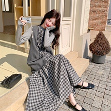 新款现货春装灰T+撞色连衣裙两件套2C277-602-P195-K318，女装套装/套裙，2C277