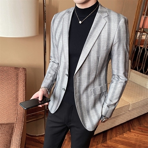 2021男士西服西外套 仿亚麻男商务条纹西装 0802-图片