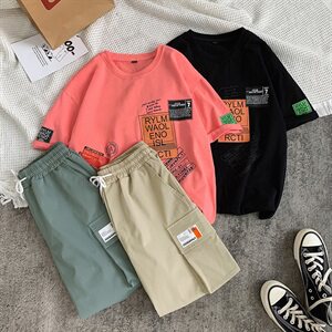 休闲运动套装男痞ins潮牌网红短袖t恤男宽松短裤两件套DS855T图片
