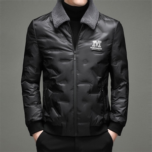 羽绒服可卸羊毛毛领中年男翻领羽绒服防寒纯色羽绒男ZL99667-P225图片