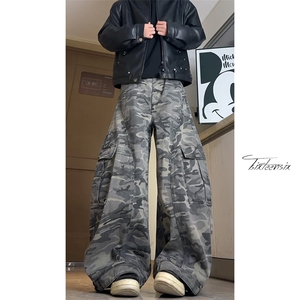 美式复古迷彩工装裤男宽松baggy弯刀裤A166-NA5814-特P70控118图片