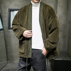 保暖潮风仿羊羔毛夹克道袍灯芯绒拼接外套男棉服M700/P130，男装棉衣，钱塘713