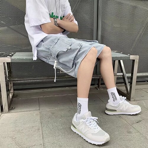 口袋设计牛仔短裤男夏季韩版宽松直筒休闲裤G277P43图片