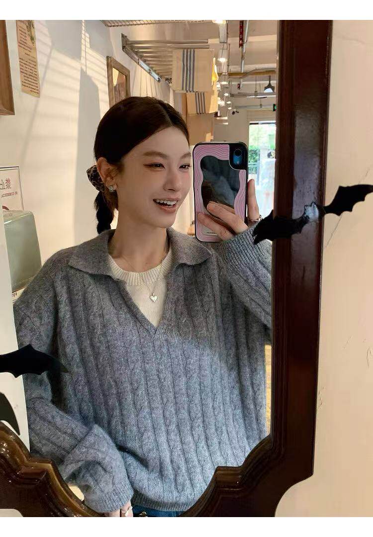 2025年秋季通勤假两件时尚百搭休闲麻花半开，女装羊毛衫，百纯羊绒