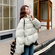 针织领白色羽绒服女冬2025年超火好看高级小众加厚短款面包服外套，女装羽绒服，2B109