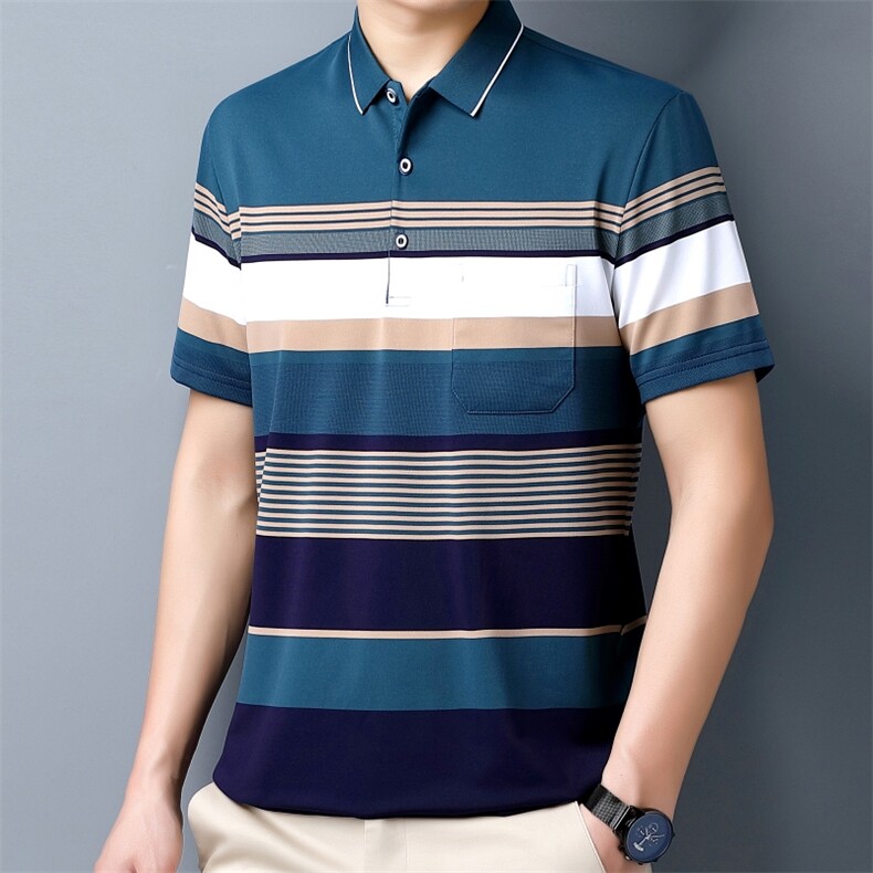 短袖T恤中年男士翻领Polo衫男装夏季新款时尚条纹商务休闲半袖潮,男装T恤,电商B212（原钱塘6029）