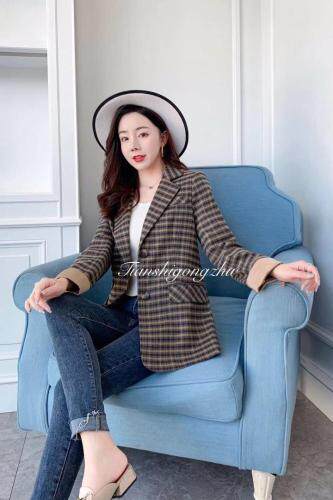 早秋格子西装外套，女装西装，天使公主
