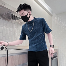 半高领打底衫男短袖T恤修身满天星烫钻社会小伙301C-DT75-P48控68，男装T恤，星座301C（原B323）