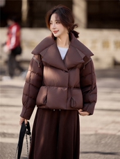 水衣源2319款短款大翻领加厚时尚羽绒服冬季保暖外套女，女装羽绒服，水衣源